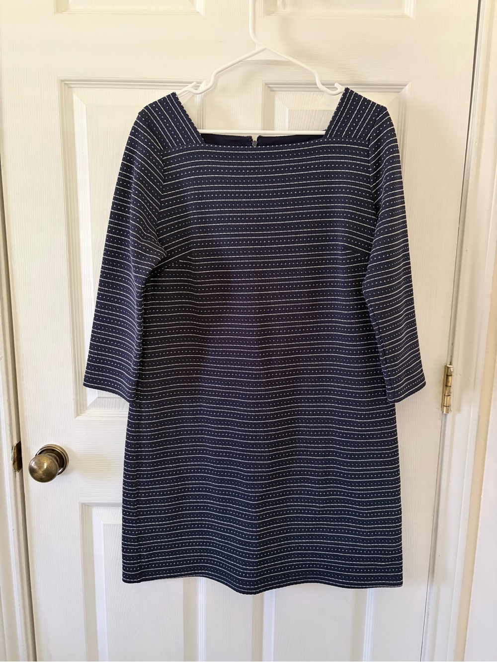 LOFT Navy Striped Knit Shift Dress